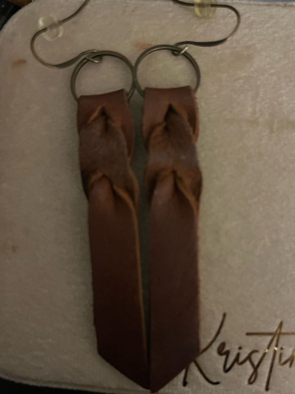 Brown Leather Braided Drop Earrings